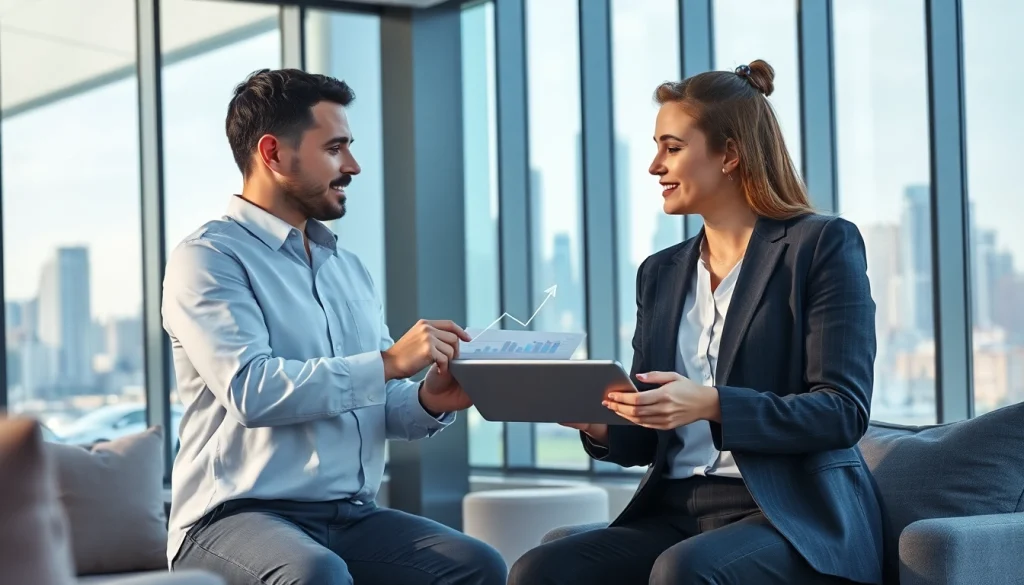 카드 현금화 전문가가 고객과 상담하는 모습으로 금융 전략을 논의하는 장면입니다.