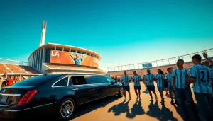 Luxury World Cup Group Transportation in Los Angeles, with a limousine and excited fans.