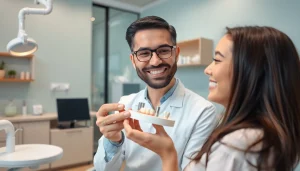 dental implant dentist in cheras discussing treatment with a patient in a modern, welcoming clinic