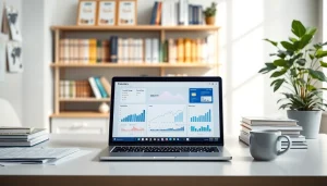 카드깡 개념을 이해하는 전문 금융 분석서와 노트북이 있는 깨끗한 책상