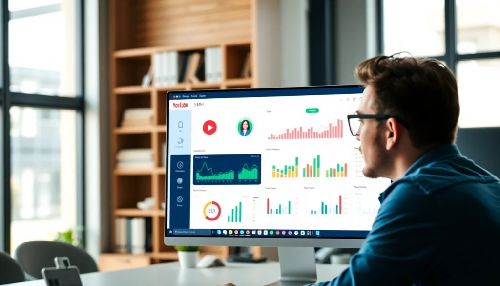 Analyze data with a youtube smm panel interface on a computer screen in a modern office.