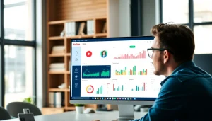 Analyze data with a youtube smm panel interface on a computer screen in a modern office.