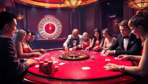 Engaging players enjoying a hentai game-themed poker table in a vibrant casino atmosphere