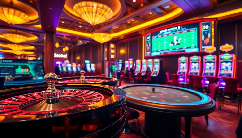 Sbobet betting excitement with vibrant casino tables and high-stakes poker gameplay.
