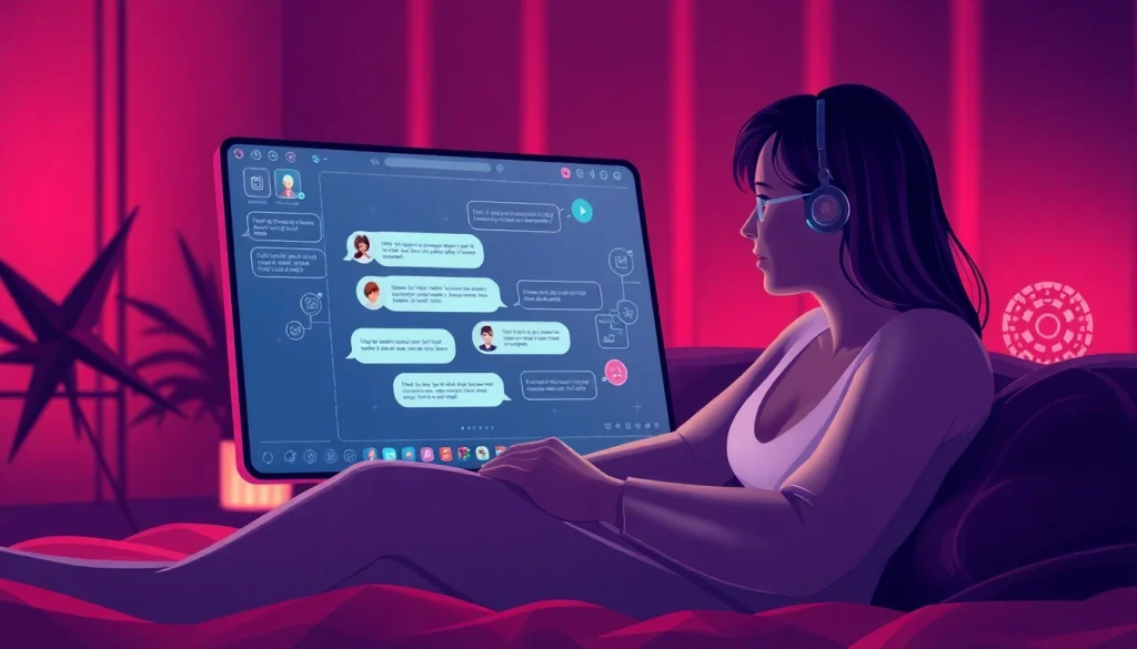Explore an intimate NSFW AI chat scene with futuristic design elements and cozy ambiance.