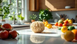 Enhance your cleaning with this kitchen loofah scrubber, featuring natural fibers and a rustic charm.