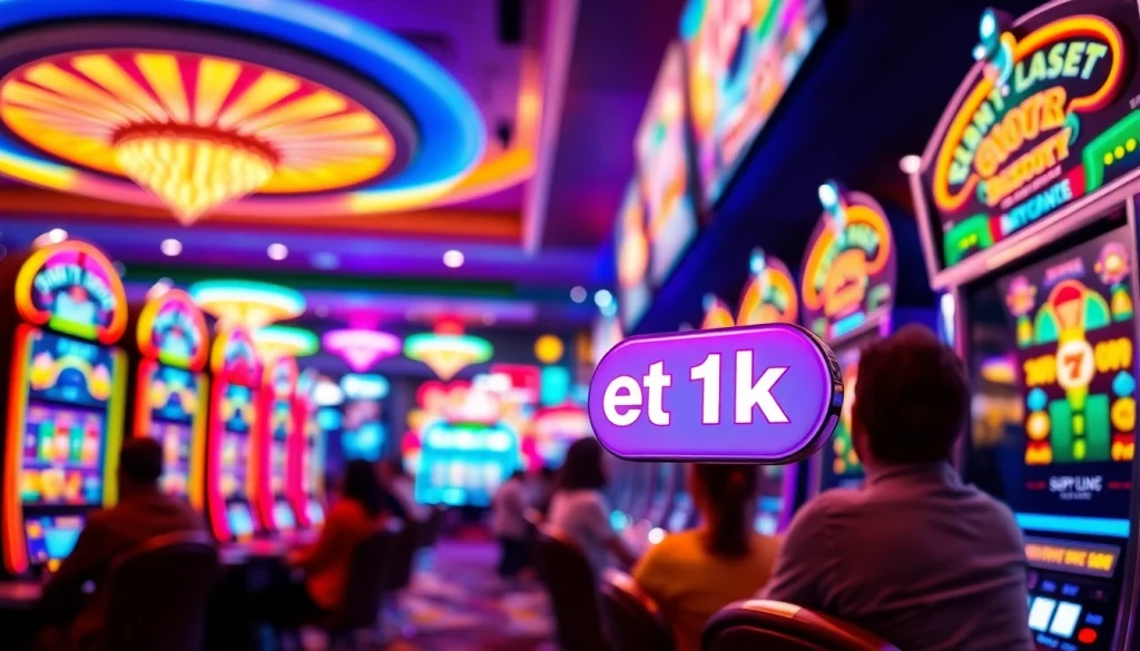 Menggambarkan permainan slot depo 1k yang penuh semangat dan pemain yang terlibat.