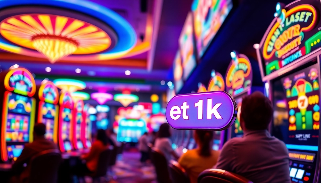 Menggambarkan permainan slot depo 1k yang penuh semangat dan pemain yang terlibat.