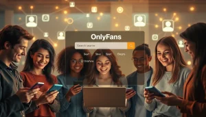 Search OnlyFans by name in a vibrant digital interface as diverse users explore profiles on their devices.