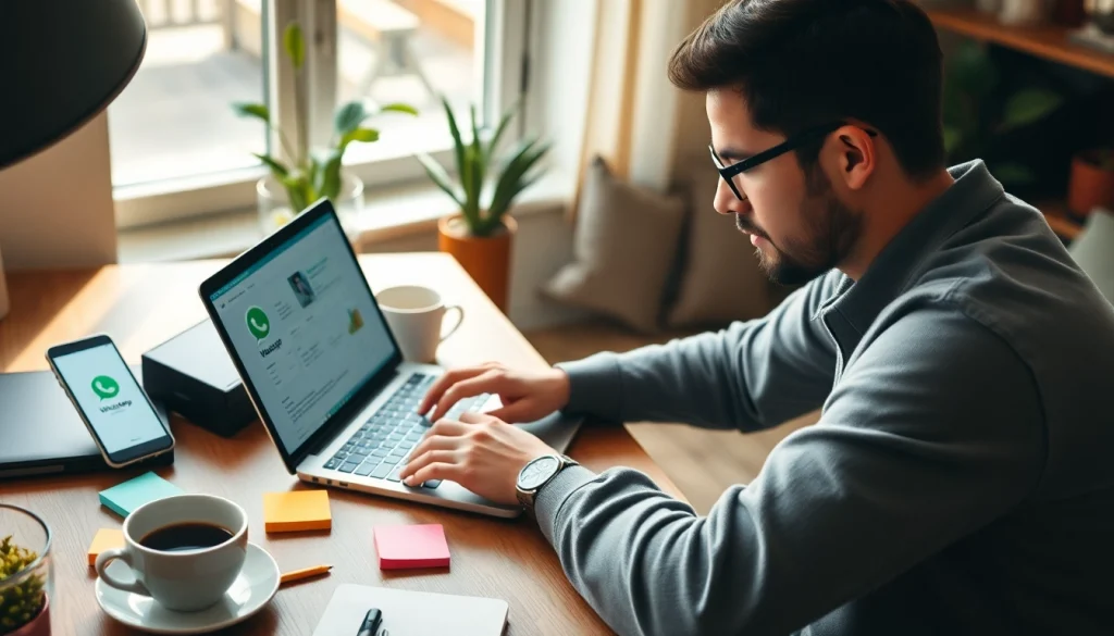 在现代家庭办公室中，笔记本电脑上使用 WhatsApp网页版所带来的引人注目的用户体验。