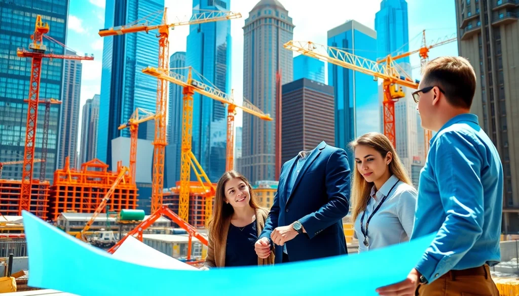 New York Construction Manager collaborating with a team on-site, exemplifying leadership.