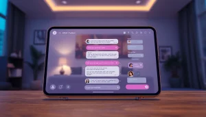 Engaging NSFW AI chat interface displayed on a digital device in a cozy setting.