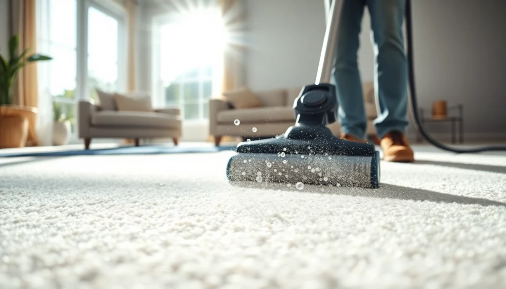 Benefits of carpet cleaning specials showcased by a professional technician working on a bright carpet.