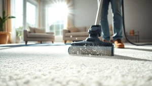 Benefits of carpet cleaning specials showcased by a professional technician working on a bright carpet.