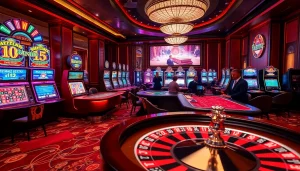 Experience excitement at hay.win as players engage with vibrant casino games amidst a luxurious setting.