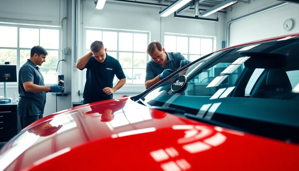 Ceramic coating near me being applied on a car in a professional detailing workshop.