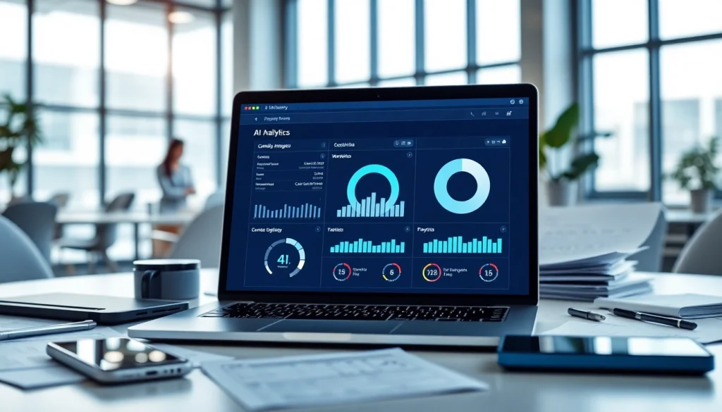 Illustration of how does Pretzel use AI in its warranty process, featuring a laptop with AI analytics and warranty documents.