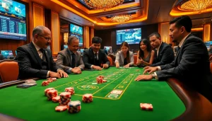 sbobet betting table showcasing high-stakes gameplay with cards and chips in a vibrant casino