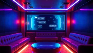 Explore an engaging NSFW AI chatbot interaction in a modern, ambient lounge setting.