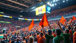 Watch ดูบาสสด live as fans cheer in a vibrant basketball stadium, showcasing team spirit.