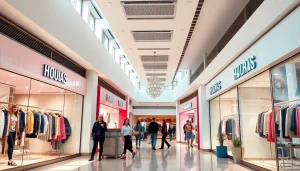 레플리카쇼핑몰의 다양한 패션 아이템이 진열된 활기찬 상점들