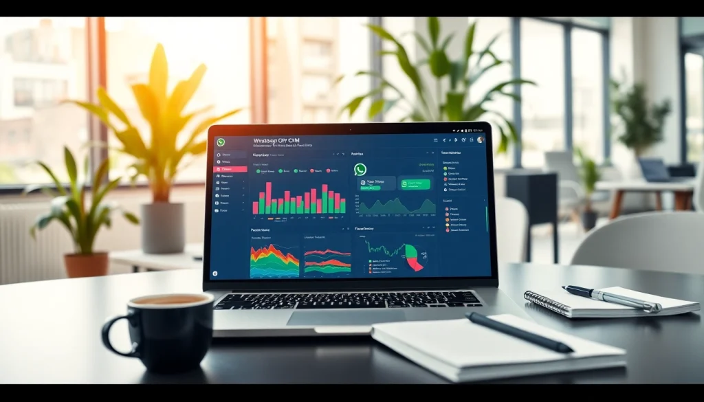 Enhance your workflow with WhatsApp Business CRM dashboard in a modern office setting.