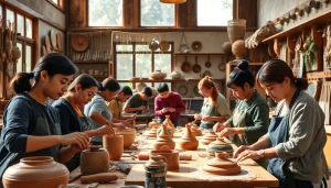 Engaged trainees actively practicing skills in a craft trainee program workshop.