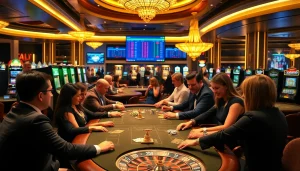 Des jeux passionnants dans un luxueux casino en ligne Français avec des tables de poker et des machines à sous vibrantes.