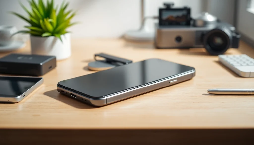 Na biurku drożeją smartfony z nowoczesnym przydatnym akcesorium.