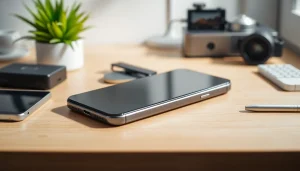 Na biurku drożeją smartfony z nowoczesnym przydatnym akcesorium.