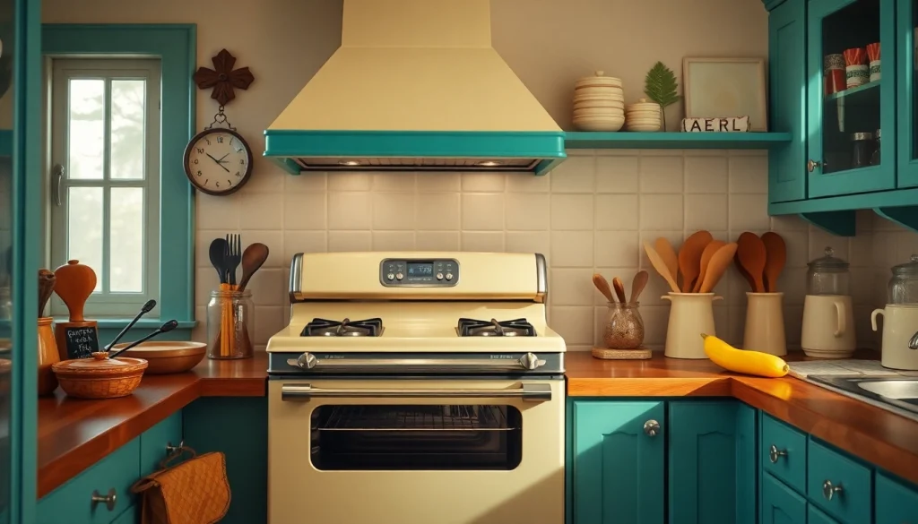 Delightful retro oven radiating charm in a vibrant kitchen setting.