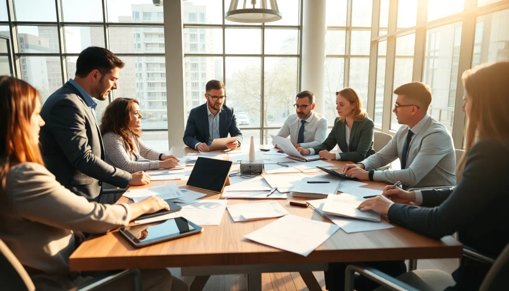 Team discussing Contract Management strategies at a light-filled conference table.