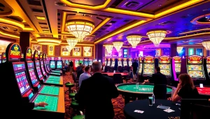 Experience thrilling gameplay on PG Soft slot machines in a bustling casino atmosphere.