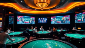 럭셔리 온라인 카지노 경험을 즐기는 플레이어들과 함께하는 라이브 바카라 테이블을 보여주는 카지노사이트의 매력적인 장면.