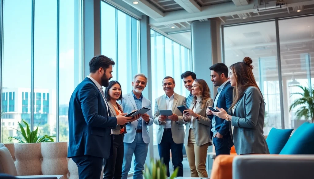 Team collaborating on innovative solutions using CloudWalk technology in a bright office.