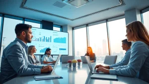 Accounting Services in Dubai: Professionals collaborating in a modern office setting with financial charts.