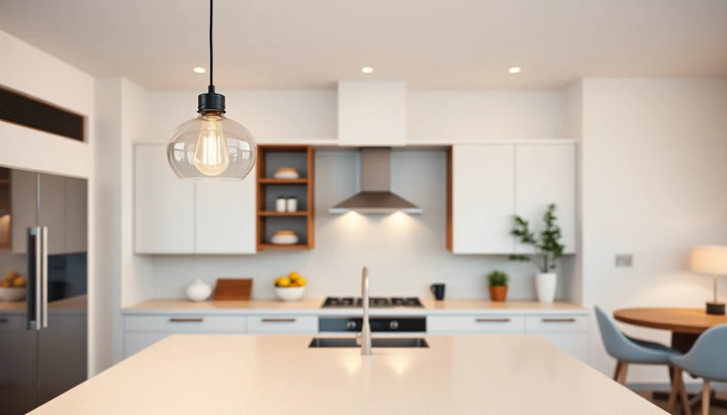 Illuminate your space with beautiful island lighting as featured in a stylish kitchen setting.