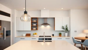 Illuminate your space with beautiful island lighting as featured in a stylish kitchen setting.