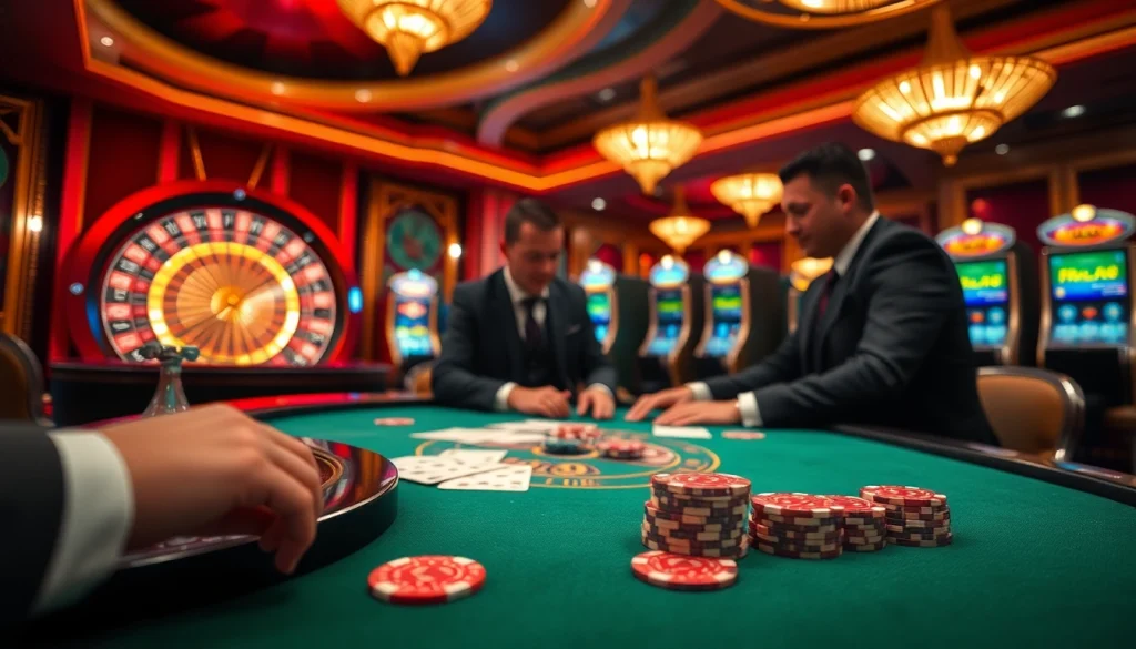 Action intense au poker au meilleur casino en ligne 2026 avec des joueurs élégants et des cartes.