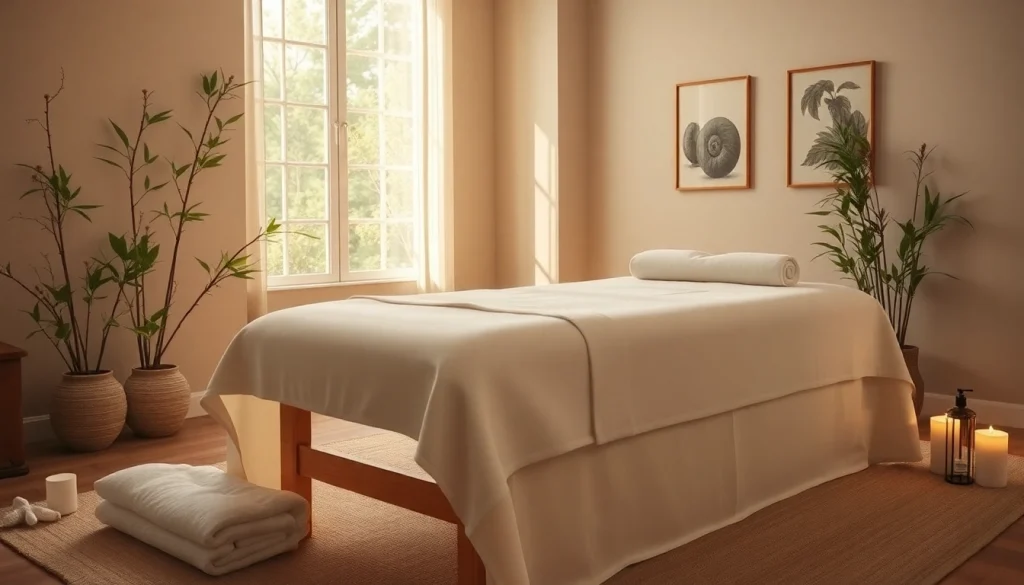 편안한 마사지 경험을 위한 아늑한 마사지 요법실 설정.