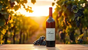 Pouring a glass of petite sirah next to an elegant vineyard, showcasing its rich color and quality.