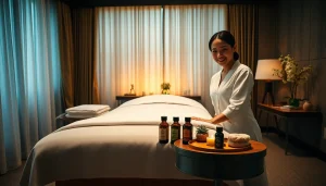 차분한 호텔 객실에서 숙련된 치료사가 편안한 마사지를 준비하는 프리미엄 수원출장마사지 체험