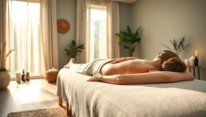 편안한 스웨디시 마사지 세션이 조용한 스파 환경에서 마사지 치료 경험을 강조합니다.