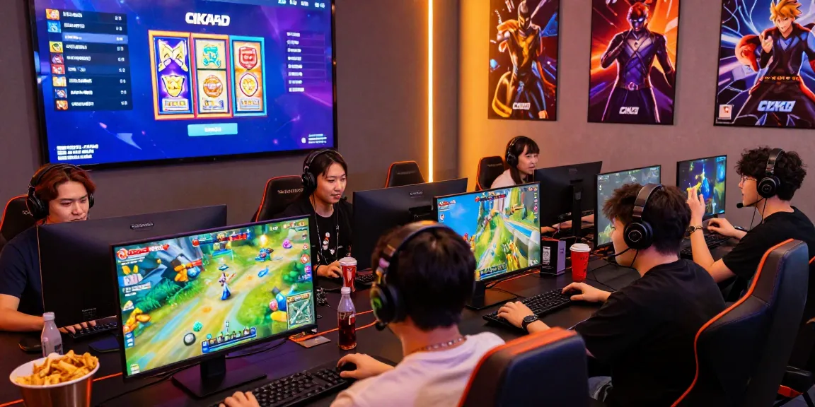 Diverse group of gamers enjoying CIKA4D platform, playing multiplayer online games.